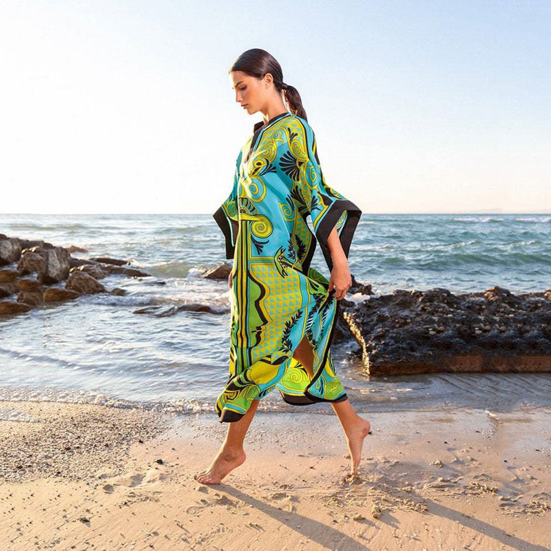 Positioning Printing Ethnic Beach Cover up Loose Robe Sun Protection Shirt Beach Cover Up Bella Mia